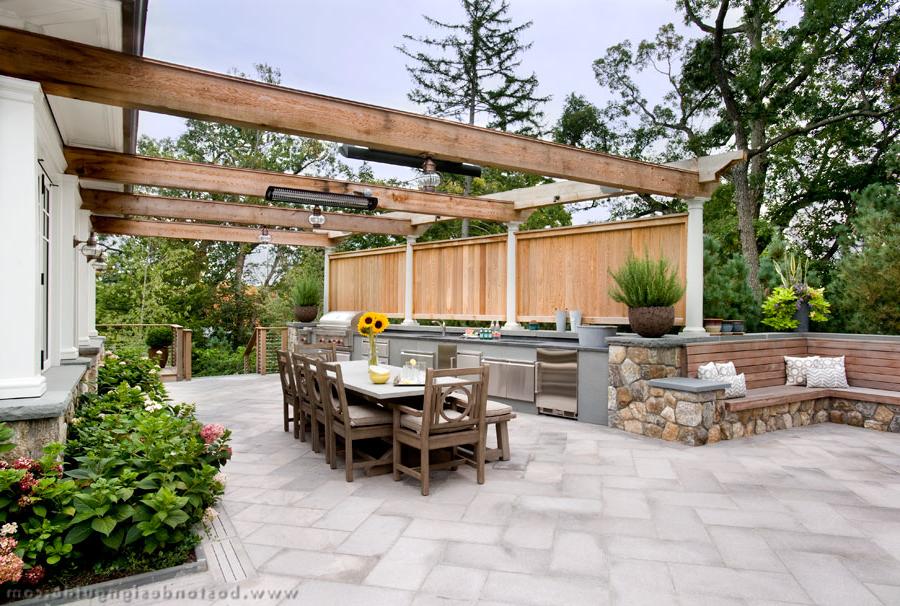 Outdoor kitchen with overhead heaters by JW Construction, Inc.